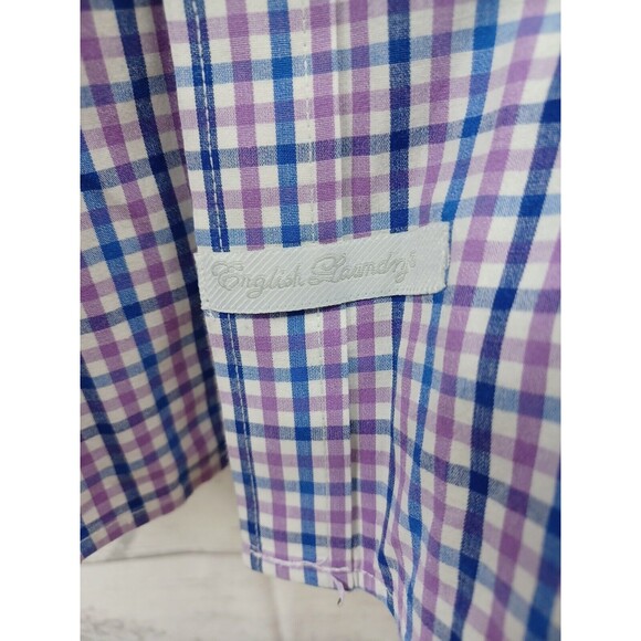 English Laundry Mens Checked Flip Cuff Multicolor white purple blue Sz 18 / XXL - Picture 4 of 11